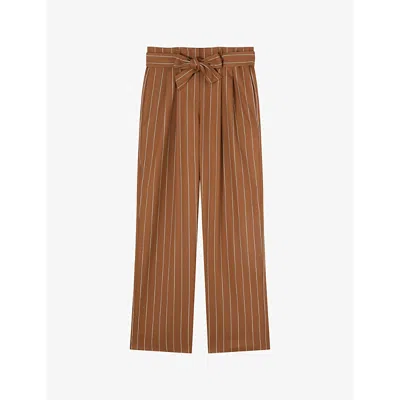 Lk Bennett Womens Mul-brown Ellis Cognac-stripe Stretch Woven-blend Trousers