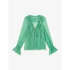 Lk Bennett Womens Mul-green Annie Frill-trim Graphic-print Woven Blouse In Mul-green