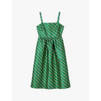 LK BENNETT LK BENNETT WOMENS MUL-GREEN ELODIE GEOMETRIC-WEAVE JACQUARD WOVEN MIDI DRESS