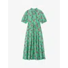 LK BENNETT LK BENNETT WOMENS MUL-GREEN HEDY FLORAL-PRINT PUFF-SLEEVE COTTON MIDI DRESS