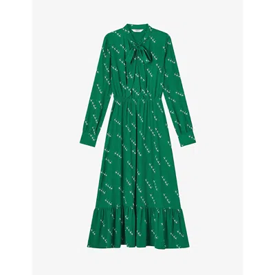Lk Bennett Bridget Graphic-print Elasticated-waist Woven Midi Dress In Mul-green/cream