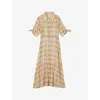 LK BENNETT LK BENNETT WOMEN'S MUL-MULTI SAFFRON CHECK-PRINT COTTON MIDI DRESS