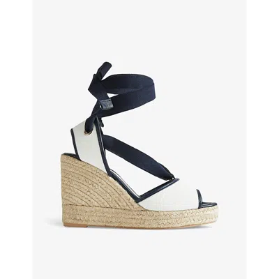 Lk Bennett Chiara Self-tie Cotton Espadrille Wedges In Mul-navy/cream