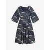Lk Bennett Liza Riviera-print Cotton Midi Dress In Mul-navy/cream