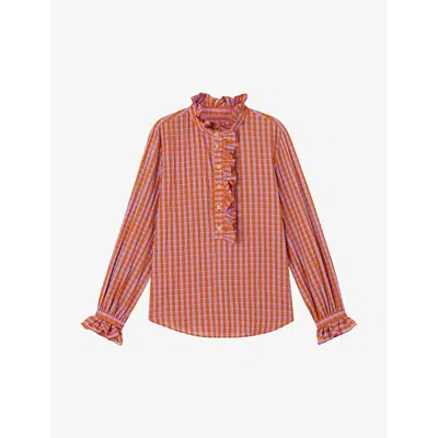 Lk Bennett Womens Mul-orange Camille Gingham Seersucker-cotton Shirt