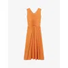 LK BENNETT LK BENNETT WOMEN'S ORA-BURNT ORANGE CLAUD RUCHED COTTON-JERSEY MIDI DRESS