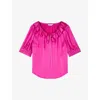 Lk Bennett Womens Pin-bright Pink Coco Frill-neck Silk-satin Blouse In Pin-bright Pink