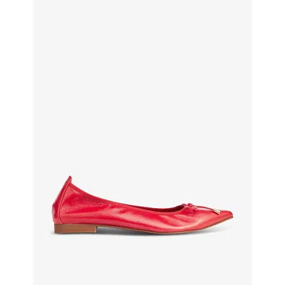 Lk Bennett Womens Pin-raspberry Tilly Bow-embellished Patent-leather Ballet Flats In Pink