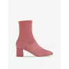 Lk Bennett Womens Pin-rose Harp Square-toe Suede Heeled Ankle Boots In Pin-rose