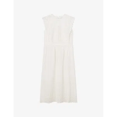 LK BENNETT WOMENS WHI-WHITE LAILA HIGH-NECK BRODERIE-ANGLAISE COTTON MIDI DRESS