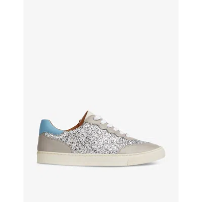 Lk Bennett Runner Glitter-embellished Leather And Woven Low-top Trainers In Whi-white/silver