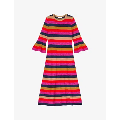 LK BENNETT WOMENS MUL-RAINBOW ALICE STRIPED KNITTED MIDI DRESS XS