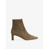 Lk Bennett Womens Gre-khaki Betty Lace-up Suede Heeled Boots Eur 38/5 Uk