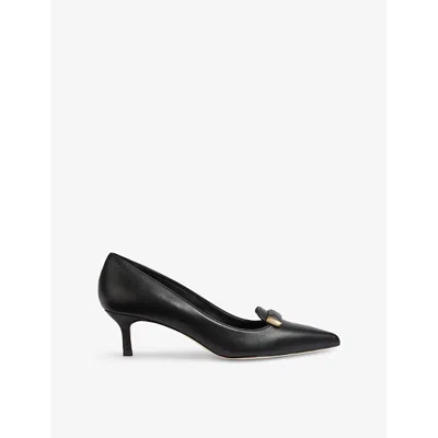 Lk Bennett Womens Bla-black Caryn Bar-trim Leather Heeled Courts