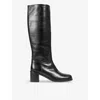 Lk Bennett Womens Bla-black Claude Round-toe Leather Heeled Knee-high Boots In Bla-black