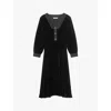 Lk Bennett Womens  Cordelia Satin-trim Velvet Midi Dress In Bla-black
