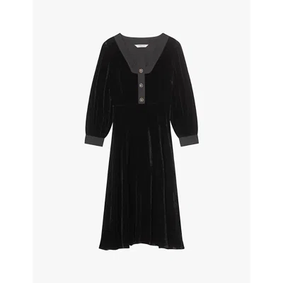 Lk Bennett Womens  Cordelia Satin-trim Velvet Midi Dress In Bla-black