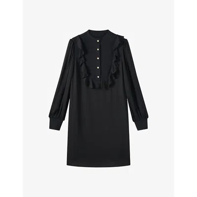 Lk Bennett Womens  Daisy Crepe Ruffle-trim Woven Mini Dress In Bla-black