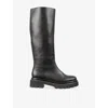 Lk Bennett Womens Bla-black Julia Leather Flat Knee-high Boots Eur 38/5 Uk In Black
