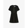 Lk Bennett Womens Lydia Button-embellished Linen Mini Dress Bla-black In Bla-black