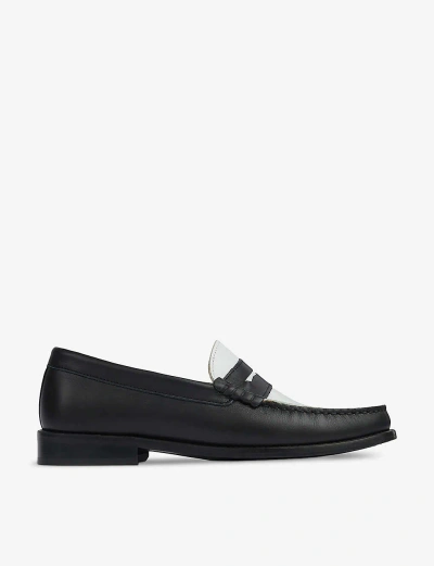 Lk Bennett Solo Penny-trim Leather Loafers In Bla-black/white