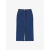 Lk Bennett Womens Hardy Slim-fit High-rise Stretch-denim Midi Skirt Blu-indigo In Blu-indigo