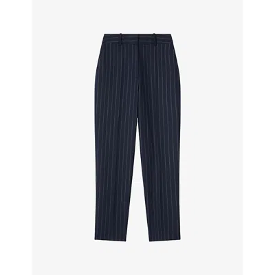 Lk Bennett Womens Blu-navy Bella Pinstripe Straight-leg Mid-rise Woven Trousers