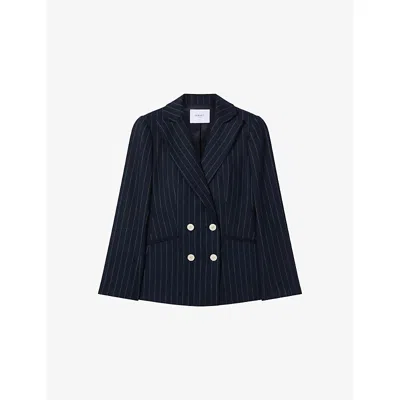Lk Bennett Womens Blu-navy Bella Pinstriped Petite Woven Blazer