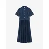 Lk Bennett Womens Blu-navy Cally Pleated Cotton-blend Shirt Dress In Blu-navy