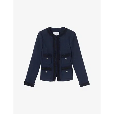 LK BENNETT WOMENS BLU-NAVY CHARLIE TWEED COTTON-BLEND JACKET