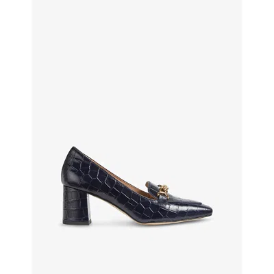 Lk Bennett Womens Blu-navy Johanna Snaffle-embellished Croc-effect Leather Courts