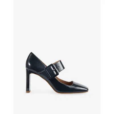 Lk Bennett Womens Blu-navy Phoebe Large Buckle Leather Heels Eur 39 / 6 Uk In Blue