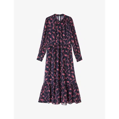 Lk Bennett Womens  Selina Floral-print Woven Midi Dress In Blu-navy