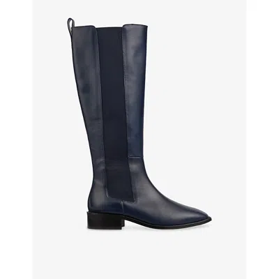 Lk Bennett Womens  Zara Leather Flat Knee-high Boots In Blue