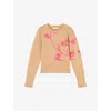 LK BENNETT WOMENS HENRIETTA FLORAL-EMBROIDERED WOVEN JUMPER CAM-CAMEL