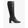 Lk Bennett Womens Carlotta Buckle-embellished Heeled Leather Knee-high Boots Bla-blac In Bla-black
