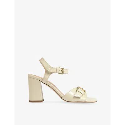 Lk Bennett Womens  Reeva Buckled Croc-effect Leather Heeled Sandals In Cre-buttercream