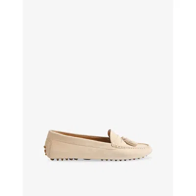 Lk Bennett Womens Cre-ecru Leslie Tassel Suede Moccasins Eur 37 / 4 Uk In Sand