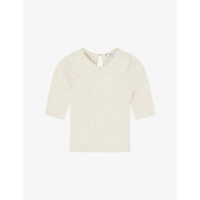 Lk Bennett Womens Cre-ivory Ophelia Scalloped-collar Cotton-blend Knitted Top