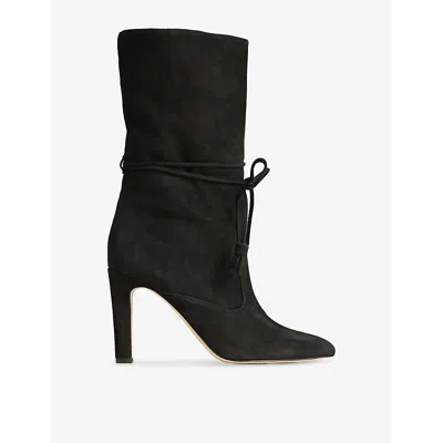 Lk Bennett Womens Bla-black Eliza Heeled Suede Ankle Boots Eur 40 / 7 Uk