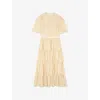 Lk Bennett Womens Gol-champagne Cecily Lace-embroidered Short-sleeve Cotton-blend Midi Dress In Gol-champagne