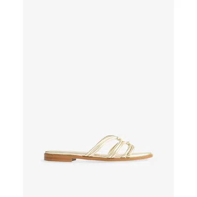 LK BENNETT WOMENS GOL-PALE GOLD TIANEY METALLIC-LEATHER FLAT SANDALS EUR 42/ 9 UK