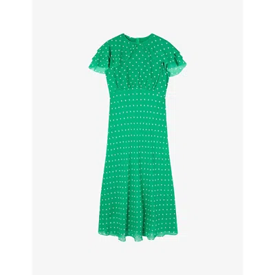 Lk Bennett Womens Gre-bright Green Ellen Polka-dot Short-sleeve Woven Midi Dress