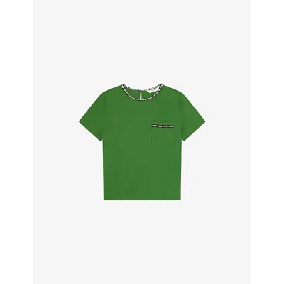 Lk Bennett Womens Vita Contrast-trim Cotton-jersey T-shirt Gre-green