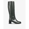 Lk Bennett Womens Gre-khaki Claude Round-toe Leather Heeled Knee-high Boots In Gre-khaki