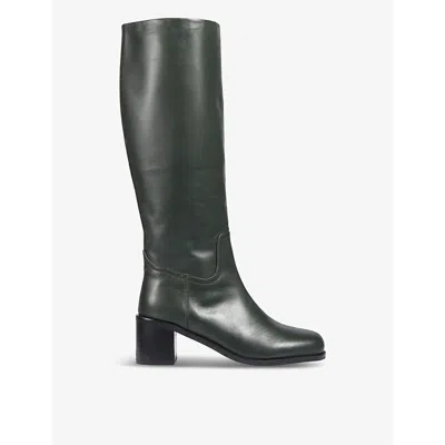 Lk Bennett Womens Gre-khaki Claude Round-toe Leather Heeled Knee-high Boots