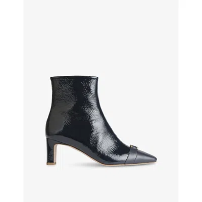 Lk Bennett Womens Blu-navy Hylda Heeled Patent-leather Ankle Boots Eur 38/5 Uk In Blue