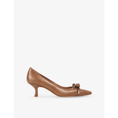 Lk Bennett Womens Tau-taupe Alma 55 Bow-embroidered Leather Courts