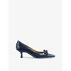 Lk Bennett Womens Blu-smoke Blue Alma Bow-embellished Patent-leather Heeled Courts In Blu-smoke Blue