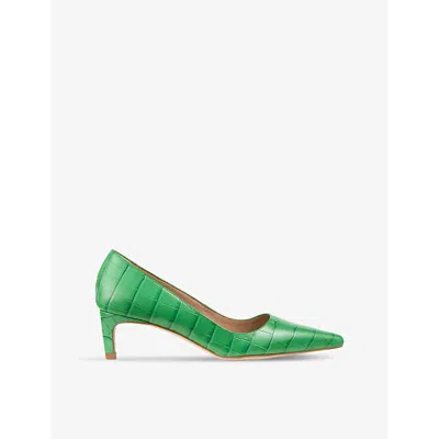 Lk Bennett Womens Gre-green Ava Pointed-toe Croc-embossed Leather Heeled Courts